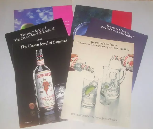 Beefeater Gin, Lot of 6 Vintage Ads, The Crown Jewel of England