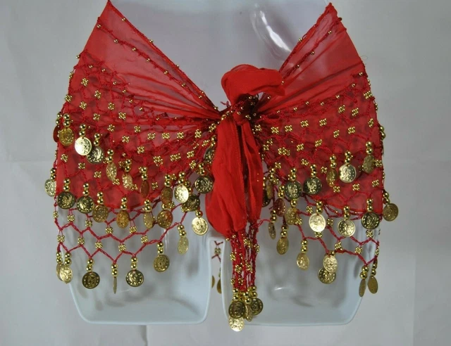 Women Belly Dance Gold Coins Belt Hip Scarf Skirt Wrap Red In Color