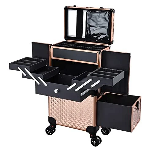 Professional Makeup Artist Rolling Train Case Multi-functional Cosmetic Train