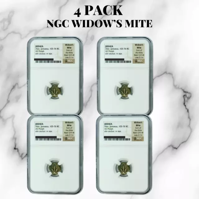 4-PACK HIGH GRADE Widows Mite Ancient NGC Certified Judean Prutah (103-76 BC)