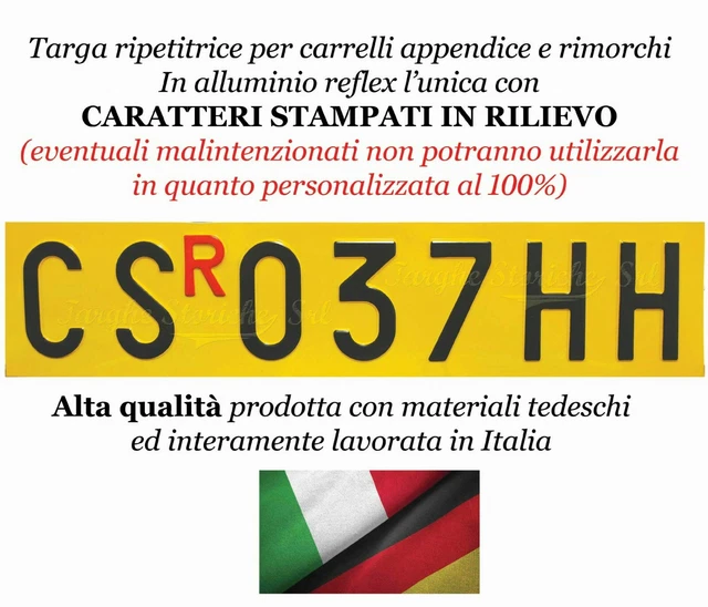 Reflective Aluminum Repeater Plate With Black Adhesive Letters - "AGRICULTURAL TRAILER" (Made In Italy)