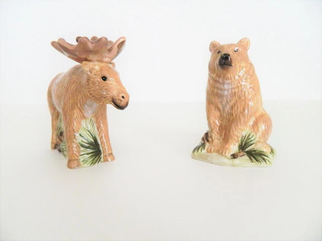 Mountain Retreat Bear & Moose Salt Pepper Shakers Ceramic Figural Certified Intl