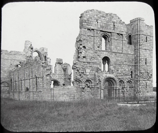 Glass Magic Lantern Slide LINDISFARNE PRIORY FROM NW C1890 ENGLAND PHOTO