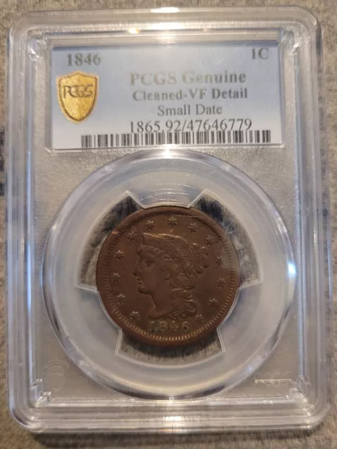 1846 Large cent Small Date VF Details PCGS