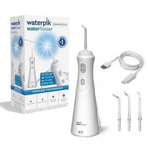 Waterpik sans Fil Plus WP490 USB Rechargeable Eau Dentaire Blanc Avec 4 Embouts