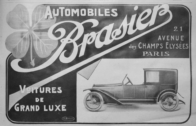 Publicité De Presse 1919 Automobiles Brasier Voitures De Grand Luxe