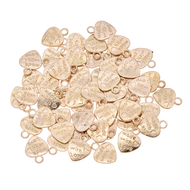 50x Made with Love Heart Alloy Label Tag DIY Pendant Charms Jewelry Sewing Craft