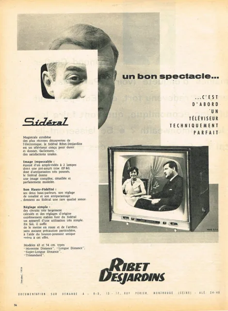 PUBLICITE ADVERTISING 045  1959  RIBET-DEJARDINS  téléviseur SIDERAL