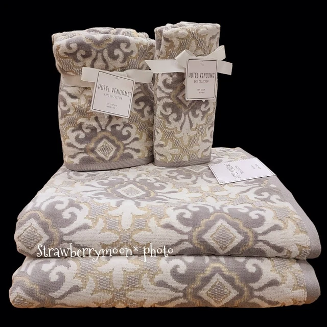 6pc Hotel Vendome Damask Luxury Madallion Bath Hand Tip TOWEL Set Velour New