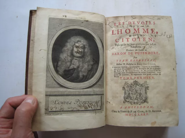 Rare Ed. Les Devoirs De L'homme Et Du Citoyen Pufendorf Portrait Philo 2/2  1735