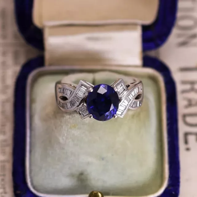 SILVER ENGAGEMENT RING Round Ceylon Blue Sapphire Gemstone Ring Womens ...