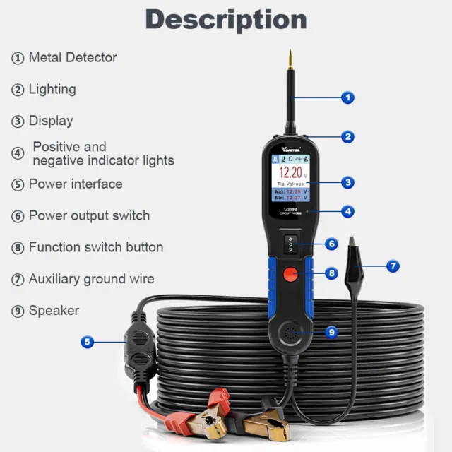 12&24V Circuit Tester Electrical Power Probe Tastköpfe Diagnosegerät Avometer DE 3