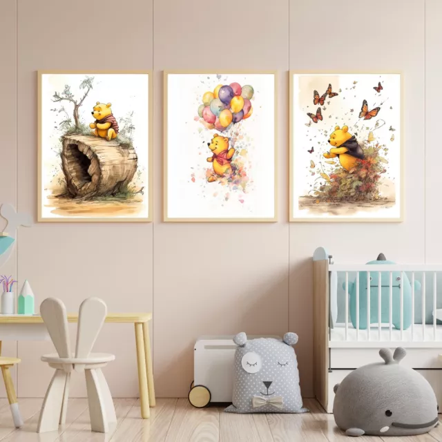 Winnie The Pooh Wall Art Posters Set Of 3 Bear Playroom Nursery Prints
