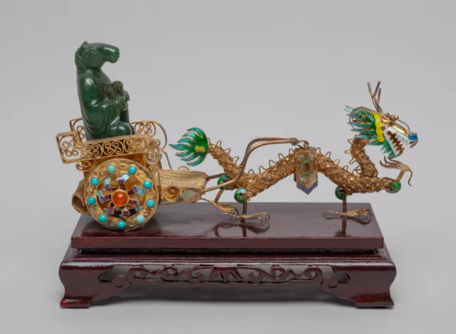 Antique Chinese Jade Sculpture on Gold/Silver Car