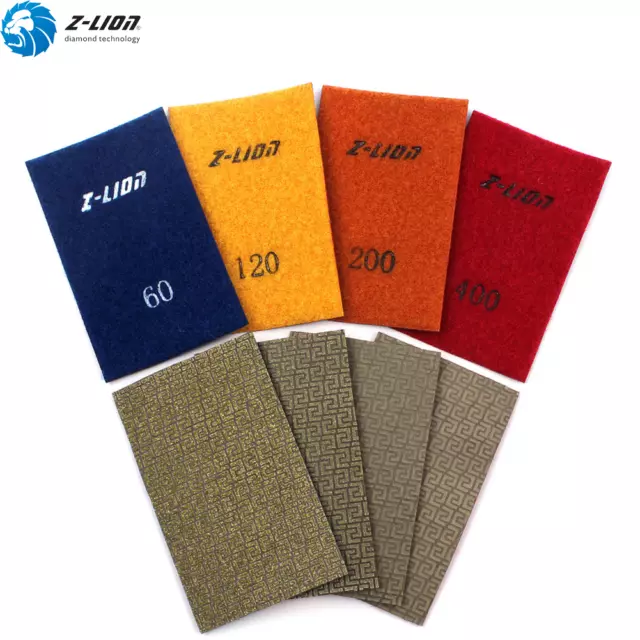 4Pcs Diamond Hand Polishing Pad Abrasive Sandpaper Sanding Pads Hook&Loop Glass