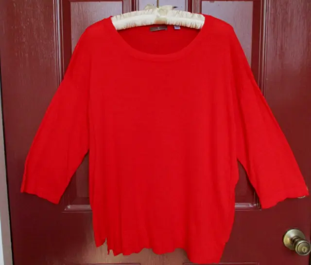 Alice Cullen Top Viscose Cotton XL Red (Orange) Unique Hem 3/4 Sleeves EUC