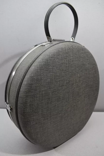 VTG 1960s Gray Hard Shell Hat Case American Tourister Tiara Round Suitcase 16”