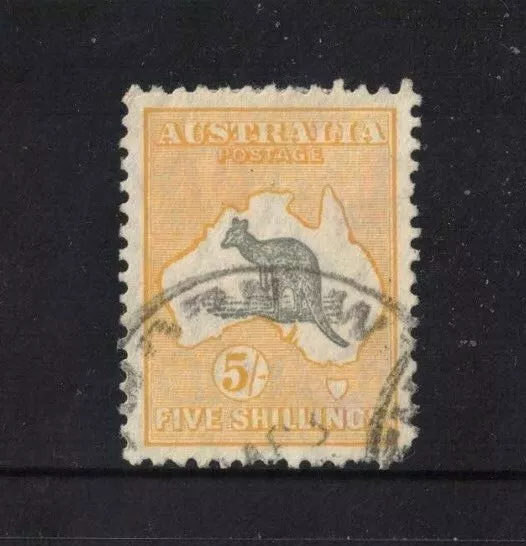 1929 Aust Stamps Roo 5/- grey/yellow SG 111 small multi wmk short perfs FU