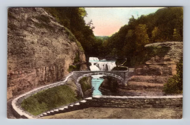 Castile NY-New York, Genesee River Gorge, Lower Falls Bridge Vintage Postcard