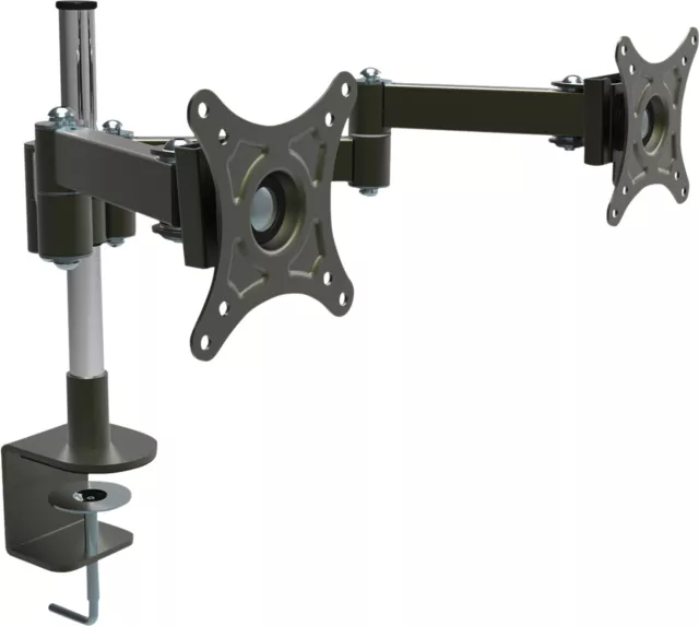Double Twin Pivot Arm Desk Mount Bracket LCD VESA Monitor Stand 10”26” Screen TV