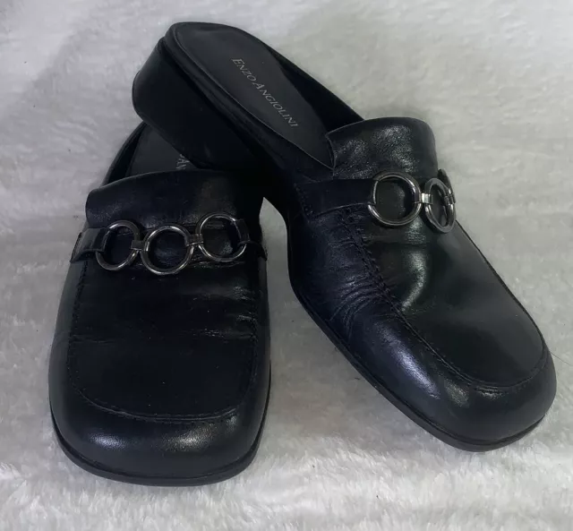 Enzo Angiolini Mules Women's Size 7.5 M Shoes Black Leather Slip On