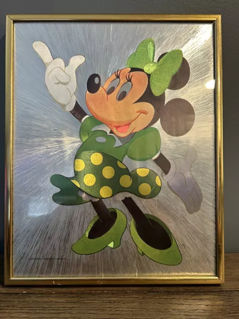 Vintage 1970’s Walt Disney Productions Foil Etched Minnie Mouse (Metal Frame)