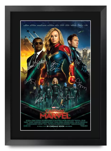 Captain Marvel A3 gerahmt signiertes Autogramm Film Poster für Brie Larsson Fans