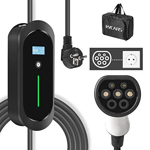 EVCARS Chargeur Voiture Electrique Type 2 16A Prise Domestique 3,7 KW 6,5 m Regl