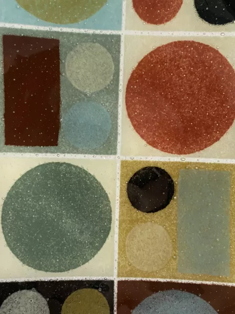 PEGGY KARR Fused Art Glass METRO Square Plate Platter Geometric Modern Signed