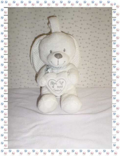 ⑦ - Doudou Peluche Musicale Lapin Blanc Cœur Oiseau Mon Petit Cœur Pommette