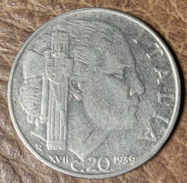 World WarII Coins: 1 - Italian Fascist Mussolini Era 20-centesimi coin 1939