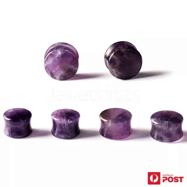 1 Pair Stone Ear Plugs Amethyst Saddle Expander Body Piercing Gauges 2