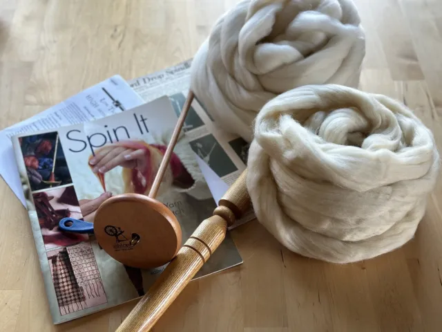 Complete Deluxe Kit: learn to hand spin wool yarn! Includes Bottom Whorl Spindle
