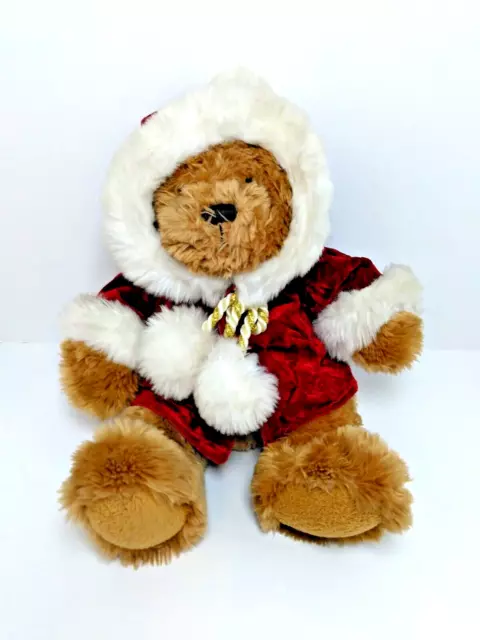 Just Friends 14" Fuzzy Brown Christmas Bear Velvet Robed Gold Pom Pom Santa Hat