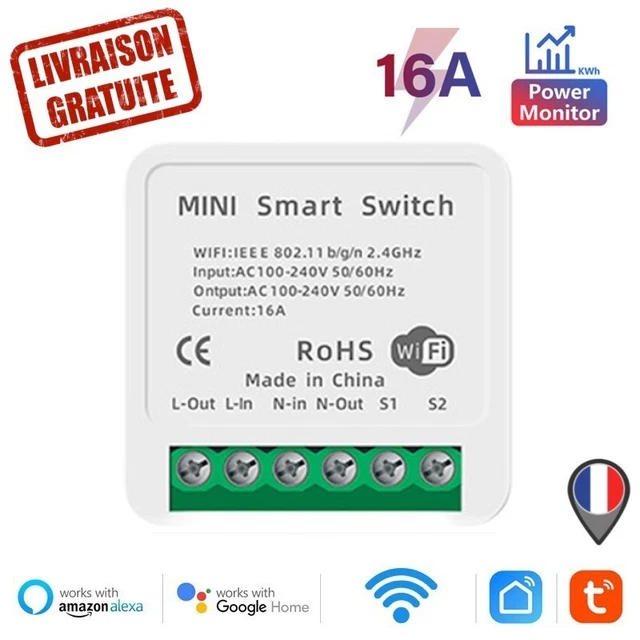 Mini Interrupteur Intelligent Connectée Wifi Domotique Via Alexa Google Home etc