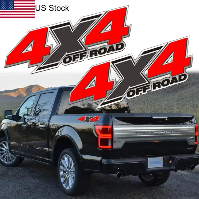 2pcs Chrome Red 4x4 Off Road Truck Bed Side Decal Vinyl Stickers For Ford F150