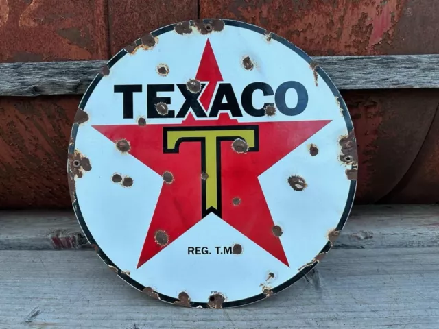 Vintage TEXACO 15" PORCELAIN Gas Pump Lubester Plate SIGN Truck Door OLD Gas Oil