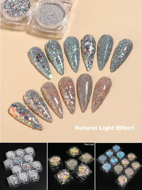 Polvo de uñas lentejuelas diamante pigmento cristal manicura polvo holográfico reflectante