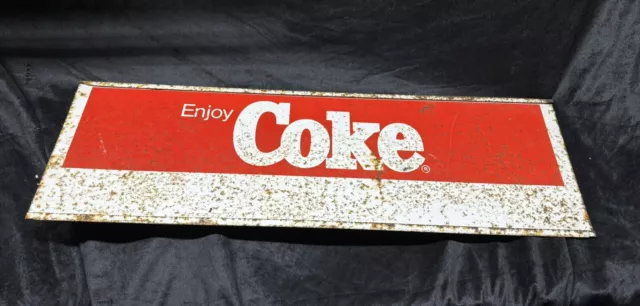 Vintage Enjoy Coca Cola Coke Metal Sign Large 31 x 9.5 Double Sided Wo Man Cave 2