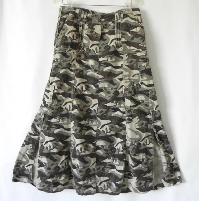 Bailey's Point Skirt Fit-Flared Maxi Slits Pockets Distressed Cotton Size 9