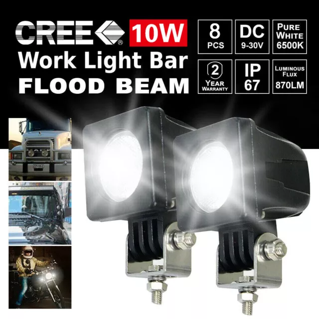 8X 10W CREE LED Work Light Bar flood Beam 4WD Reverse Lamp Boat SUV 4X4 12V 24V