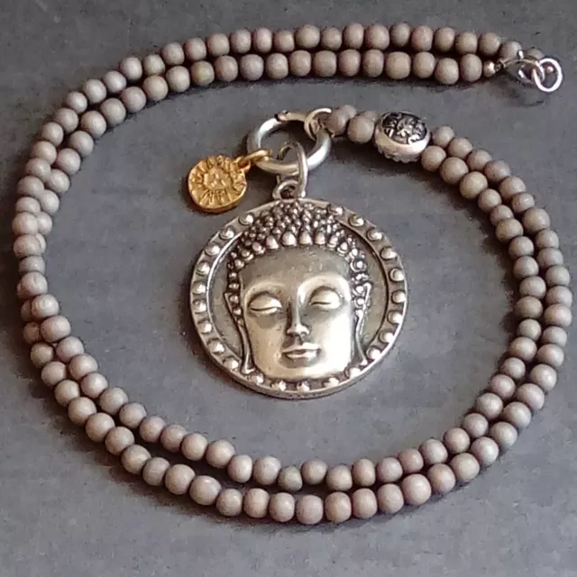 lange XL Wechsel Kette Buddha Holz Schmuck Boho Ibiza Lagenlook Schau Time grau