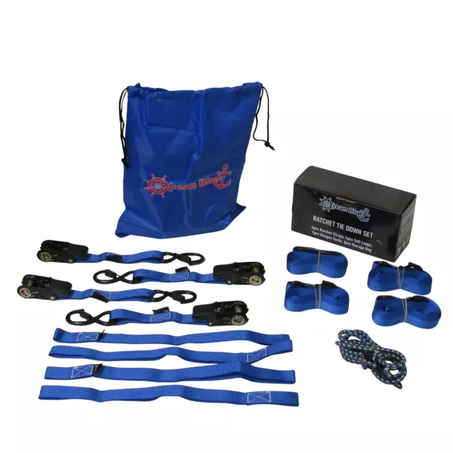 Motorcycle Tie Down Ratchet Strap Soft Loop Kit Blue (S Hook Lashing Motorbike)