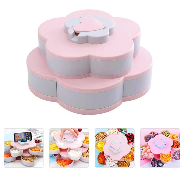 1 pz scatola caramelle multi-griglia petali rotanti scatola caramelle in plastica con portatelefoni (rosa)