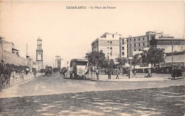 Postcard Morocco  Casablanca  La Place De  France Animated Scene  Bus