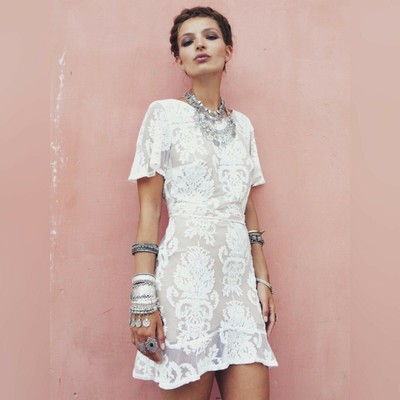 For Love & Lemons San Marcos Ivory Lace Mesh Mini Dress NWT Large