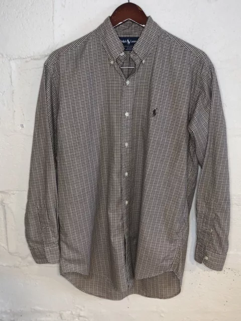 Ralph Lauren Blue Label Shirt Men Small Brown Plaid Blake Cotton Office Business