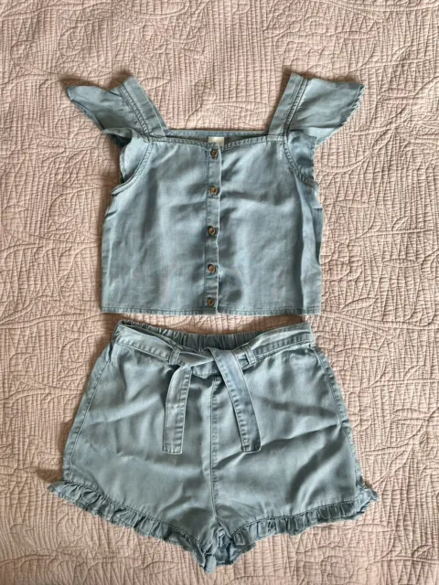 Girls Next Denim Frill Top & Shorts Set Outfit  10 Years