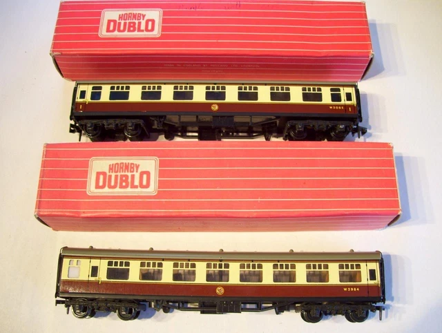 HORNBY DUBLO 2 RAIL 2x BR WESTERN REGION BROWN &CREAM COACH CARRIAGE OO GAUGE 00