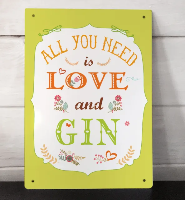 Gin Signe - All You Need Is Love Et Gin A4 Shabby Chic Métal Signe
